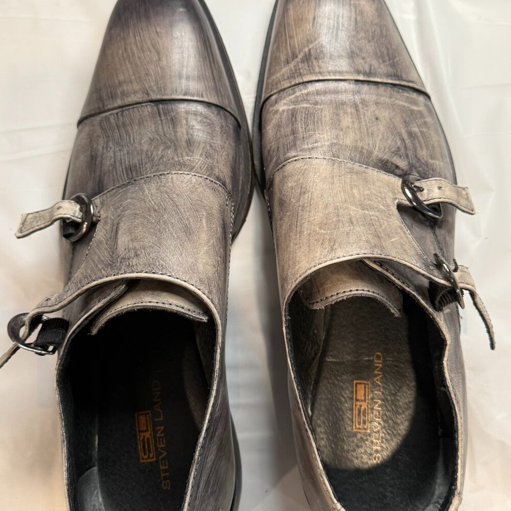 Steven Land Double Monk Strap Dress Shoes Genuine Leather Gray Size 10.5
